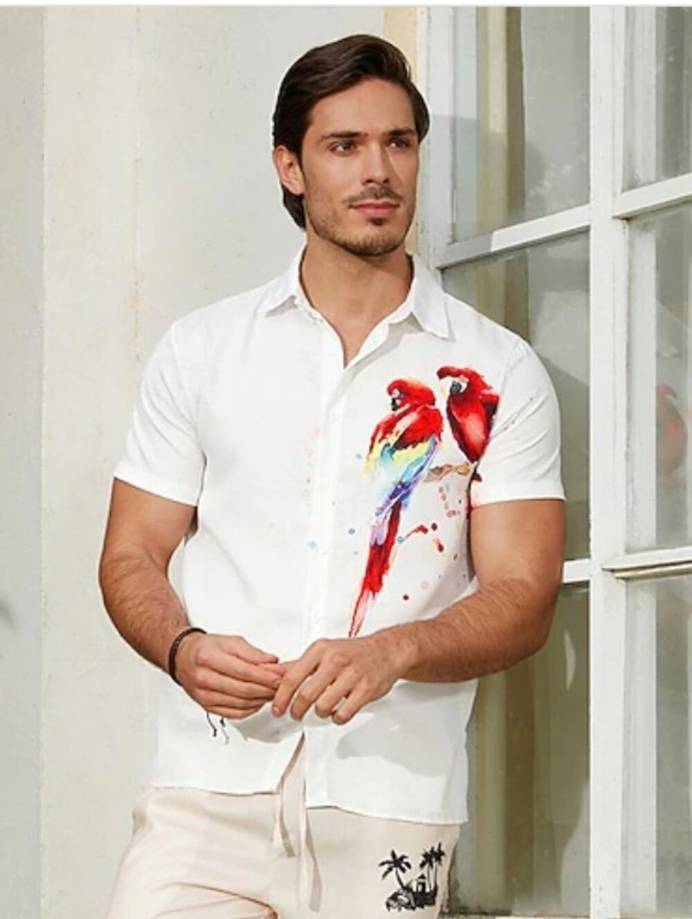 Parrot Tropical Cruise Shirt Hawaiian Button Up White 2X/3X Resort Island Print